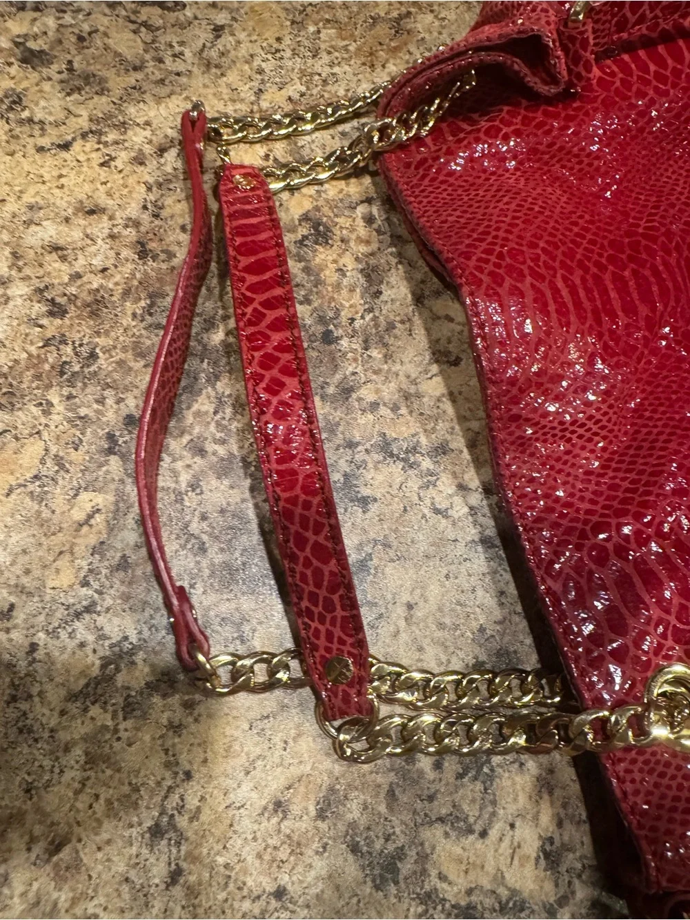 Michael Kors Red Snake-Embossed Shoulder Bag with Gold Chain Strap - Picture 3 of 6